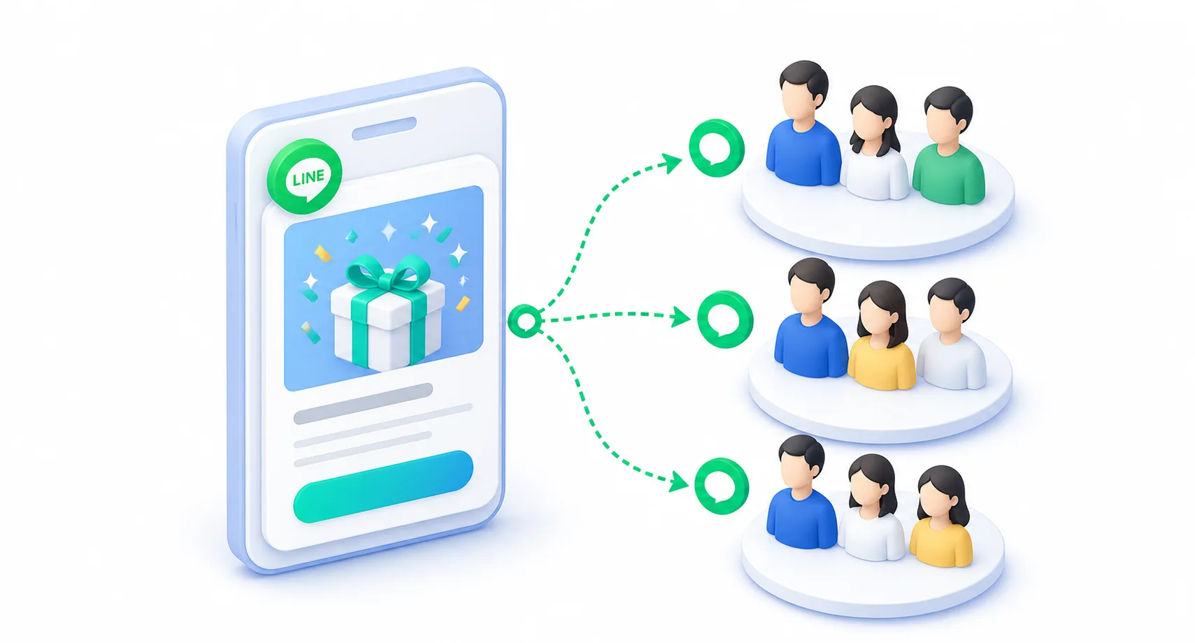 顧客グループに合わせてLINE配信する機能のイラスト
